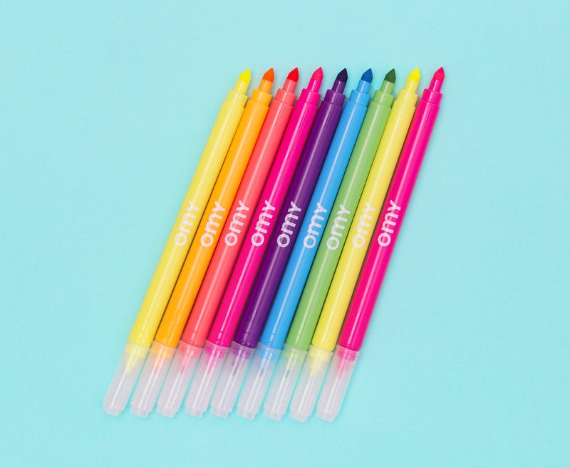 omY أقلام فلوماستر نيون مزدوجة الطرف من أومي | علبة من 9 ألوان نيون زاهية | رؤوس سميكة ورقيقة | حبر مائي سريع الجفاف | مثالية للفن والرسم والمشاريع الإبداعية | للأعمار من 3 سنوات وما فوق - Image 4